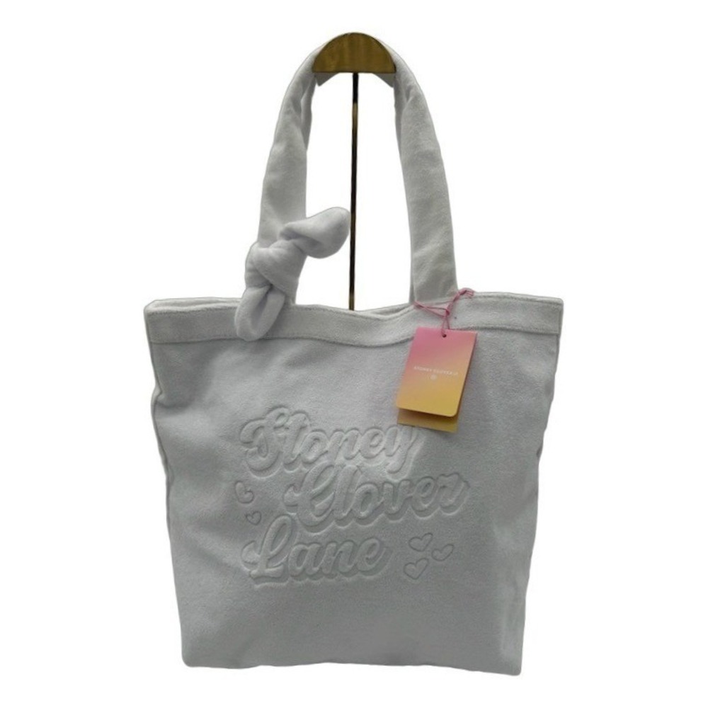 NWT Stoney Clover Lane Tote Bag Women's White Terry Cloth Embossed Logo Satchel